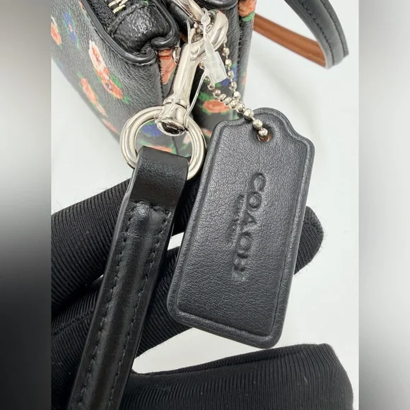 Coach F57628 Floral Double Zip Crossbody Bag Black Multicolor Floral - Picture 4 of 9